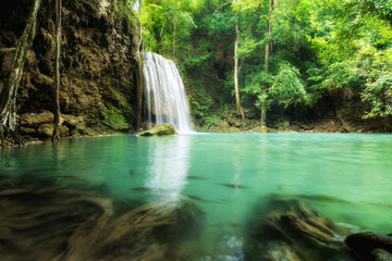 Erawan Waterfall is a beautiful waterfall in spring forest in Ka