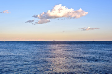 Amazing sea view Barcelona Beach at sunset Platja Nova Icaria or Barceloneta. Spain