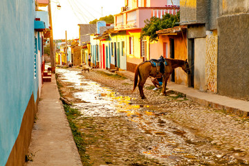 Colorful traditional houses in the colonial town of Trinidad, Cuba