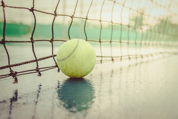 Tennis court with tennis ball close up , vintage