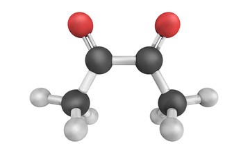 3d structure of Diacetyl, a yellow/green liquid with an intensel