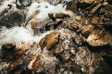 Mountain river in the Carpathian mountains, the stones in the river