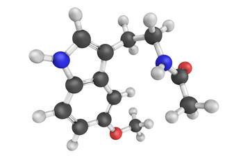 3d structure of Melatonin, a hormone produced by the pineal glan