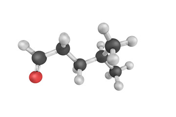 3d structure of Pentanal, also called pentanaldehyde or valerald