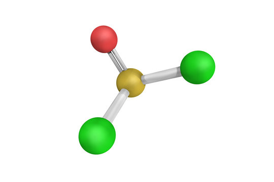 3d structure of Thionyl chloride, an inorganic compound. It is a