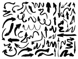 hand drawn arrows set isolated, vector illustration