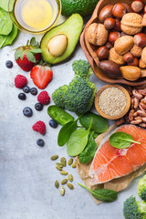 Selection of healthy food for heart, life concept