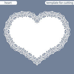 Greeting card with openwork border, paper doily under the cake, template for cutting in the form of heart, valentine card,  wedding invitation, decorative plate is laser cut,  vector illustrations.