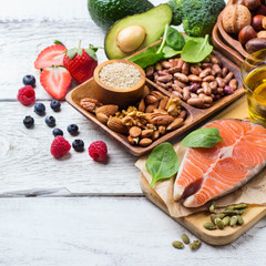 Selection of healthy food for heart, life concept
