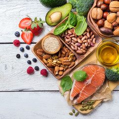 Selection of healthy food for heart, life concept