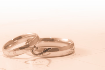 Silver ring in valentine day on the calendar.