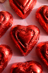 red foil wrapped chocolate hearts