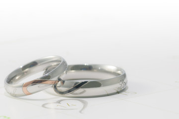 Silver ring in valentine day on the calendar.