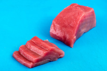 Sliced fresh raw tuna fillet or steak