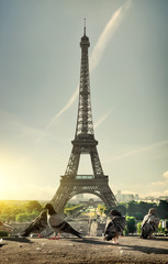 Obraz premium Doves and Eiffel Tower