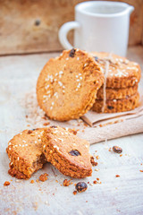 Cookies on a linen napkin. Selective focus
