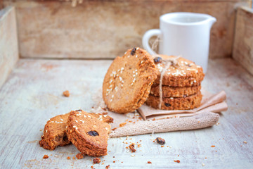 Cookies on a linen napkin. Selective focus