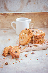 Cookies on a linen napkin. Selective focus