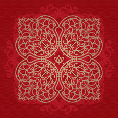 Vintage ornate pattern on red background. © Anna Pogulyaeva