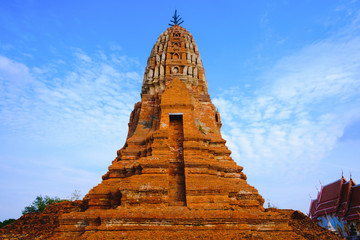 Old pagoda in Wat Mahathat temple at Suphanburi city , Thailand.