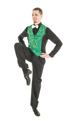 Young man in costume for irish dance isolated