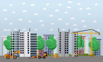 Residential construction concept vector illustration in flat style