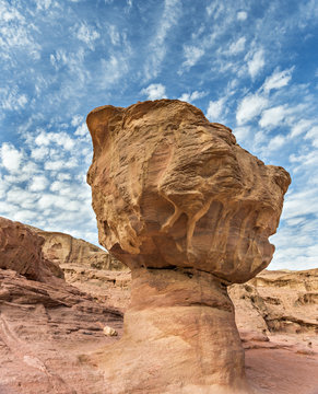 Geological formations in nature desert valley of Timna park that is  located 25 km north of Eilat (Israel), combines beautiful scenery with unique geology, variety of sport and family activities
