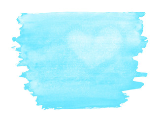 A fragment of a pale cian watercolor background with the light silhouette of the heart