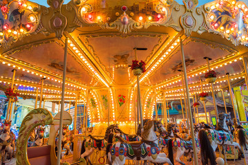 Still Carousel Or Marry-Go-Round With Light Decoration Night Atm