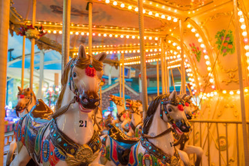 Still Carousel Or Marry-Go-Round With Light Decoration Focus On