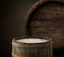 Wooden oak barrel isolated on white background