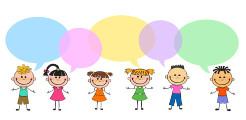 Vector brochure backgrounds with cartoon children. Infographic template design.