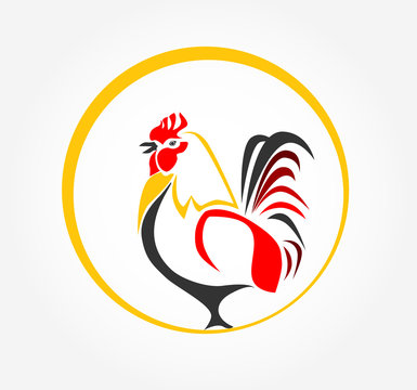 Rooster round icon logo vector design.