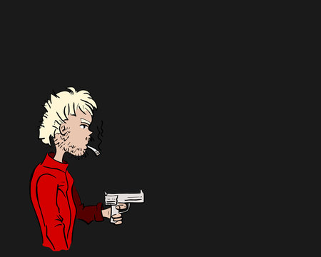 Man met pistool richt op iets of iemand
