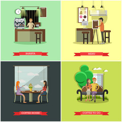 Vector set of coffee house concept design elements, flat style.