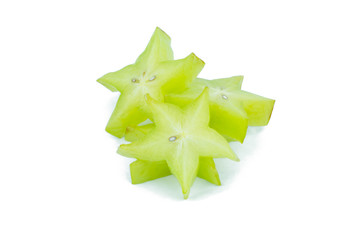 Carambola,Averrhoa carambola L,fruit star slice isolated on whit