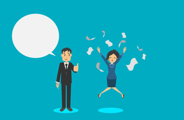 Boss compliment with business woman. Vector illustration.