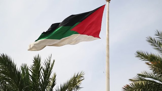 Flag of the Arab Revolt in Aqaba, Hashemite Kingdom of Jordan. Aqaba - only coastal city in Jordan and largest and most populous city on Gulf of Aqaba, and administrative centre of Aqaba Governorate