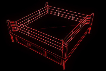 Boxing Ring in Hologram Wireframe. Nice 3D Rendering
