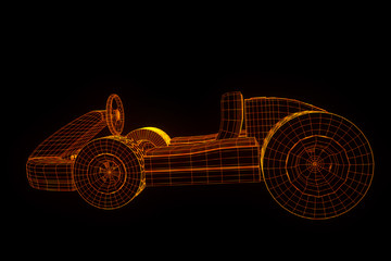 Racing Go Kart Hologram Wireframe. Nice 3D Rendering
