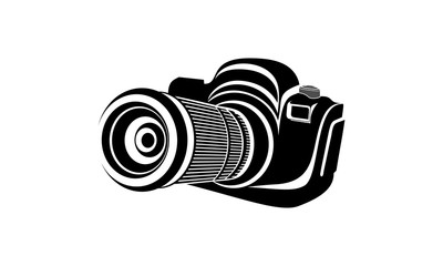 Vector flat style illustration of camera Black And White Simple Camera With Long Lens