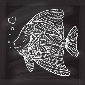 Funny fish on a chalkboard