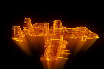 Airplane Jet in Hologram Wireframe Style. Nice 3D Rendering
