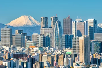 Poster Im Rahmen Skyline von Tokio und Berg Fuji © f11photo