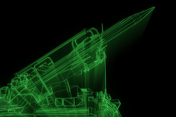 3D Tank Hologram Wireframe in Motion. Nice 3D Rendering
