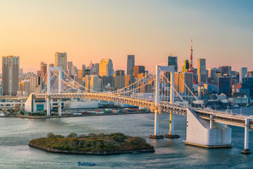 Fototapeta premium Tokyo skyline with Tokyo tower and rainbow bridge