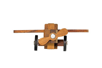 Toy wood airplane isolated on white background