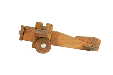 Toy wood airplane isolated on white background