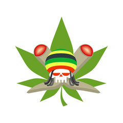 Rasta logo. Rastafarian hat and skull. joint or spliff and marij