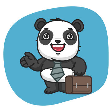 Panda Businessman Holding Suitcase and Points